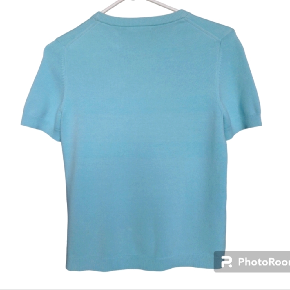 Brooks Brothers Short Sleeve Blue Green Aqua Beaded Knit Crew Neck Sweat… - Picture 2 of 15